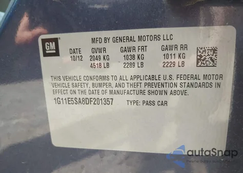 2013 Chevrolet Malibu 2Lt z USA, uszkodzony, nr VIN 1G11E5SA8DF201357